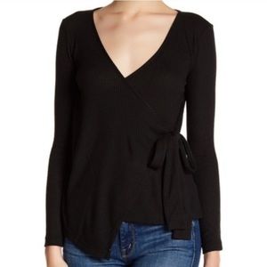Nordstrom Bobeau Black Wrap Blouse